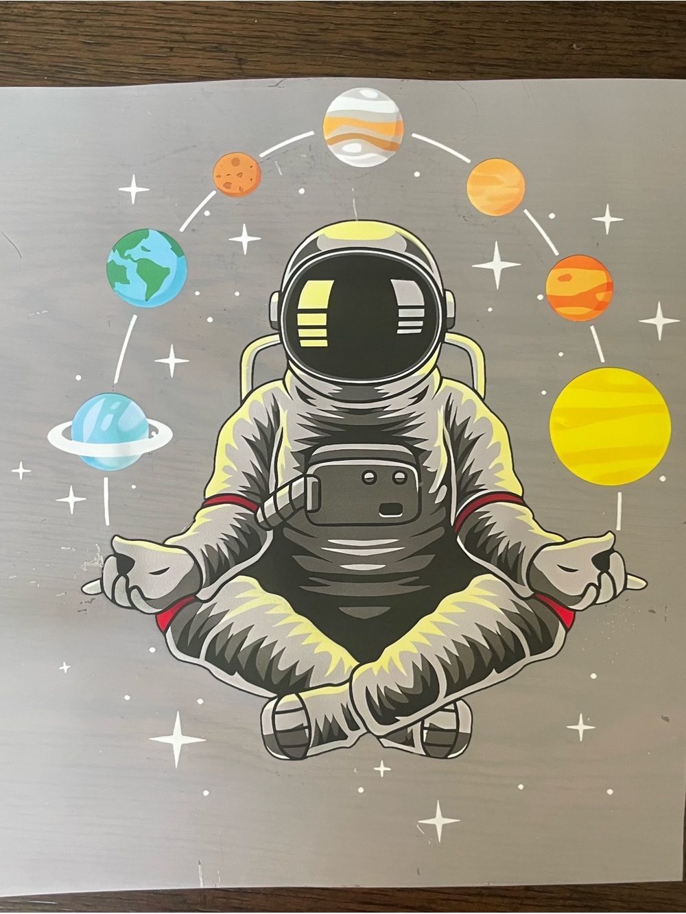 Meditating Astronaut Wall Decal - Grey, Yellow & Black